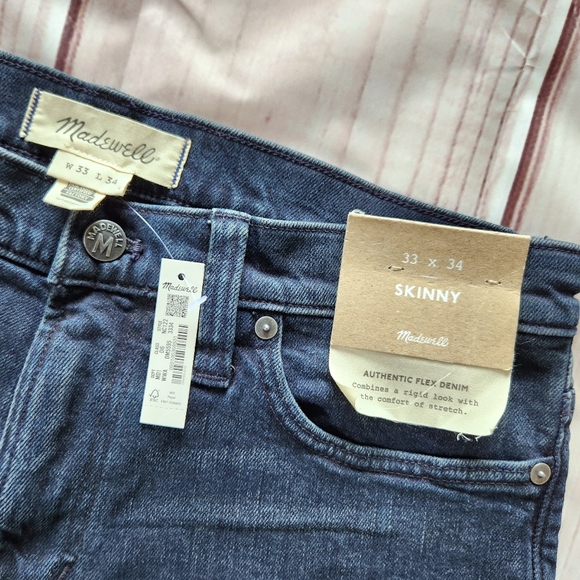 NWT Madewell "Skinny" Slender Dark Waites Wash Blue Jean #NC122 Men's Size 33x34 - Picture 4 of 12